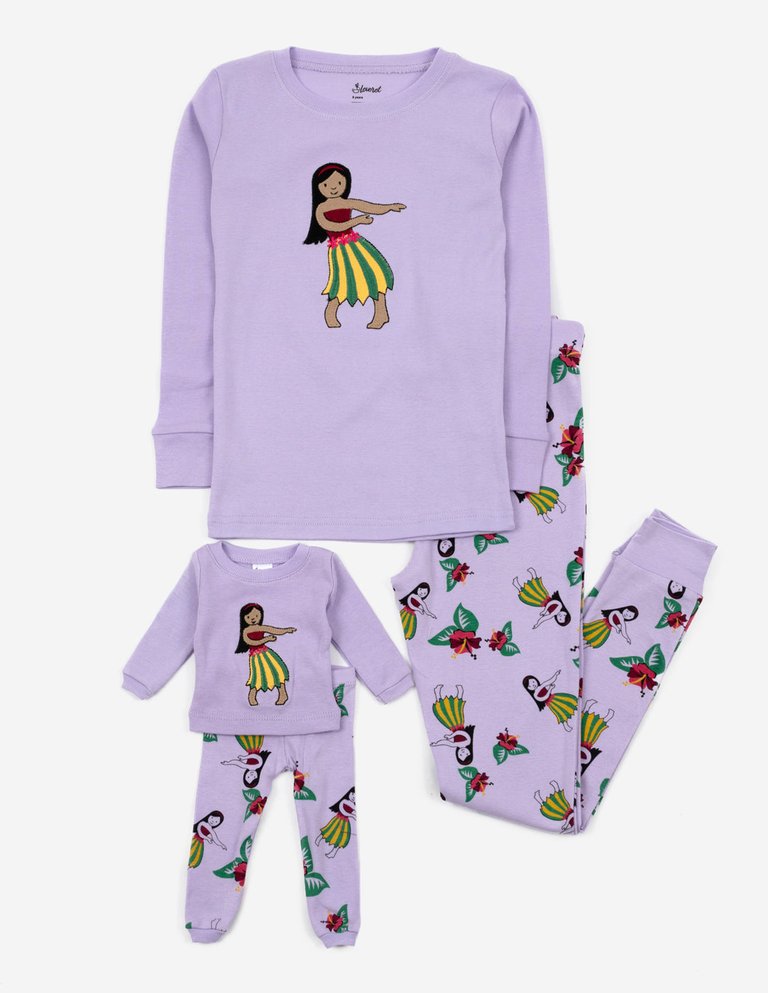 Matching Girl & Doll Cotton Pajamas - Hula-Purple
