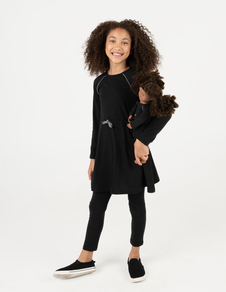 Matching Girl & Doll Drawstring Dress Neutrals - Black