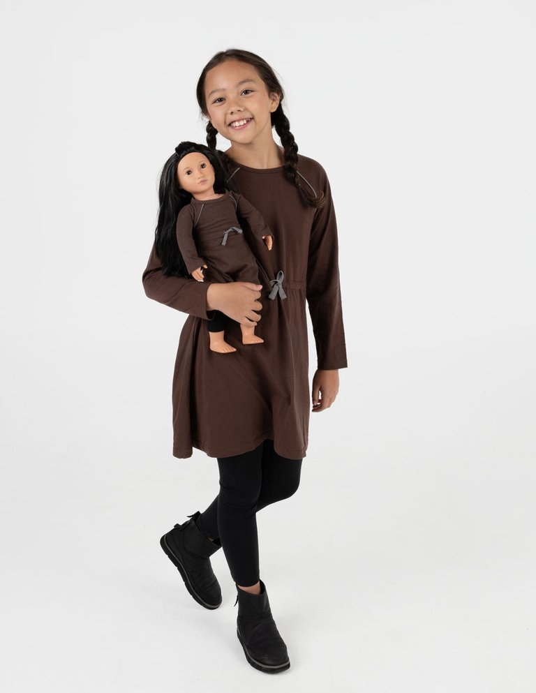 Matching Girl & Doll Drawstring Dress Neutrals - Brown