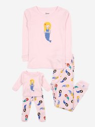 Matching Girl & Doll Girls Pajamas - Mermaid - Light Pink