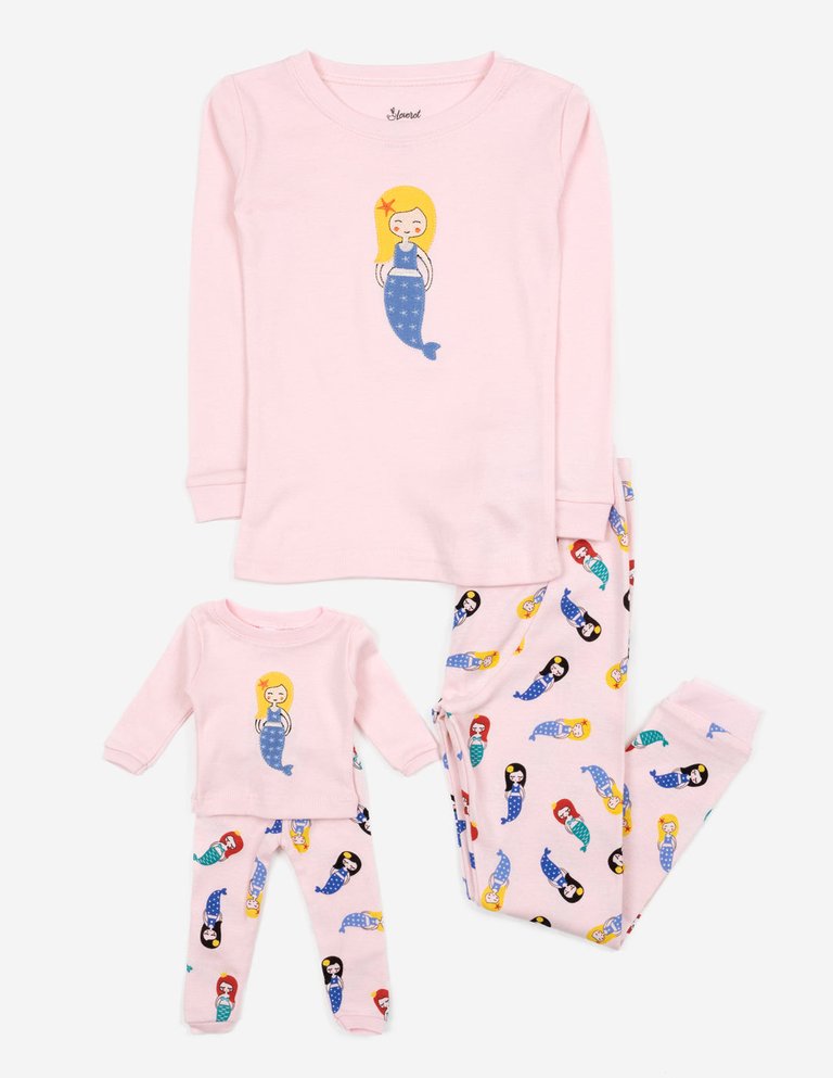 Matching Girl & Doll Girls Pajamas - Mermaid - Light Pink