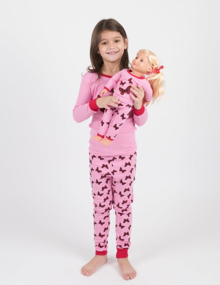 Matching Girl & Doll Girls Pajamas - Butterfly - Light Pink