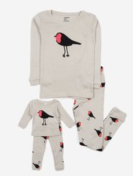 Matching Girl & Doll Girls Pajamas - Birds - Off White