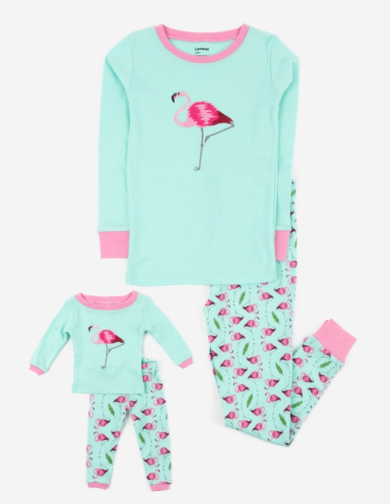 Matching Girl & Doll Girls Pajamas - Flamingo - Aqua
