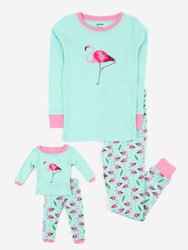 Matching Girl & Doll Girls Pajamas - Flamingo - Aqua