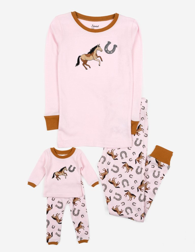 Matching Girl & Doll Horse Pajamas - Horse-Light-Pink