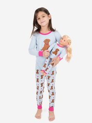 Matching Girl & Doll Pets Animals Pajamas - Puppy-Blue-Pink