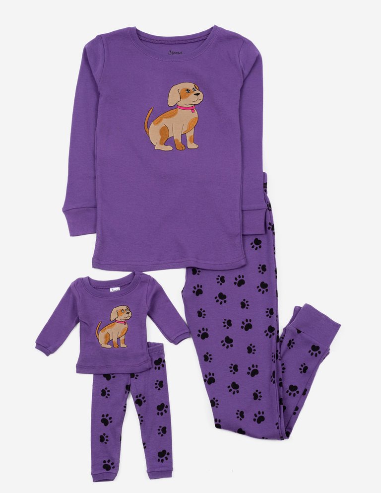 Matching Girl & Doll Pets Animals Pajamas - Dog-Paw-Purple