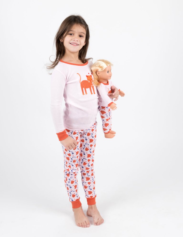 Matching Girl & Doll Pets Animals Pajamas - Kitten-Cat-Light-Pink