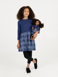 Matching Girl & Doll Plaid Cotton Skirt Dress - Navy