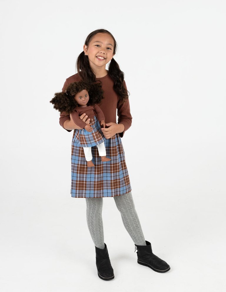 Matching Girl & Doll Plaid Cotton Skirt Dress - Brown