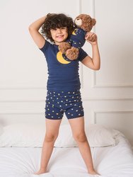 Matching Girl & Doll Short Pajamas - Moon-Star-Navy