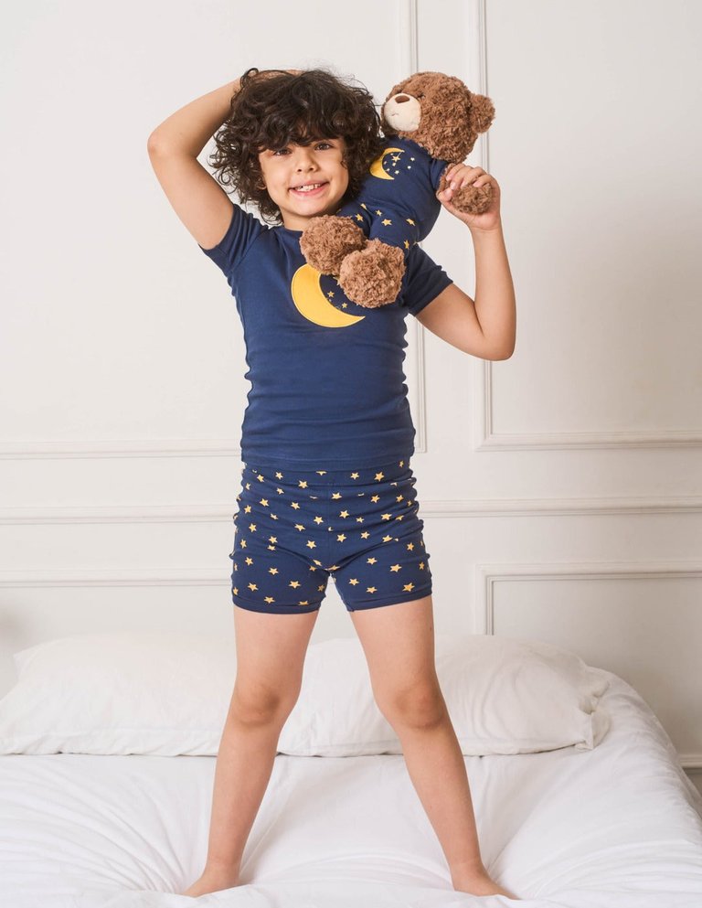 Matching Girl & Doll Short Pajamas - Moon-Star-Navy