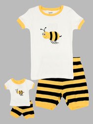Matching Girl & Doll Short Pajamas - Bumble-Bee-White-Yellow