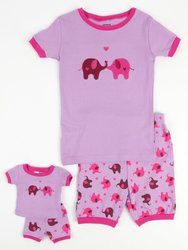 Matching Girl & Doll Short Pajamas - Elephant-Pink