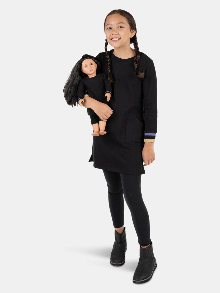 Matching Girl & Doll Sweatshirt Tunic Dress - Black