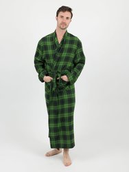 Mens Black & Green Plaid Flannel Robe