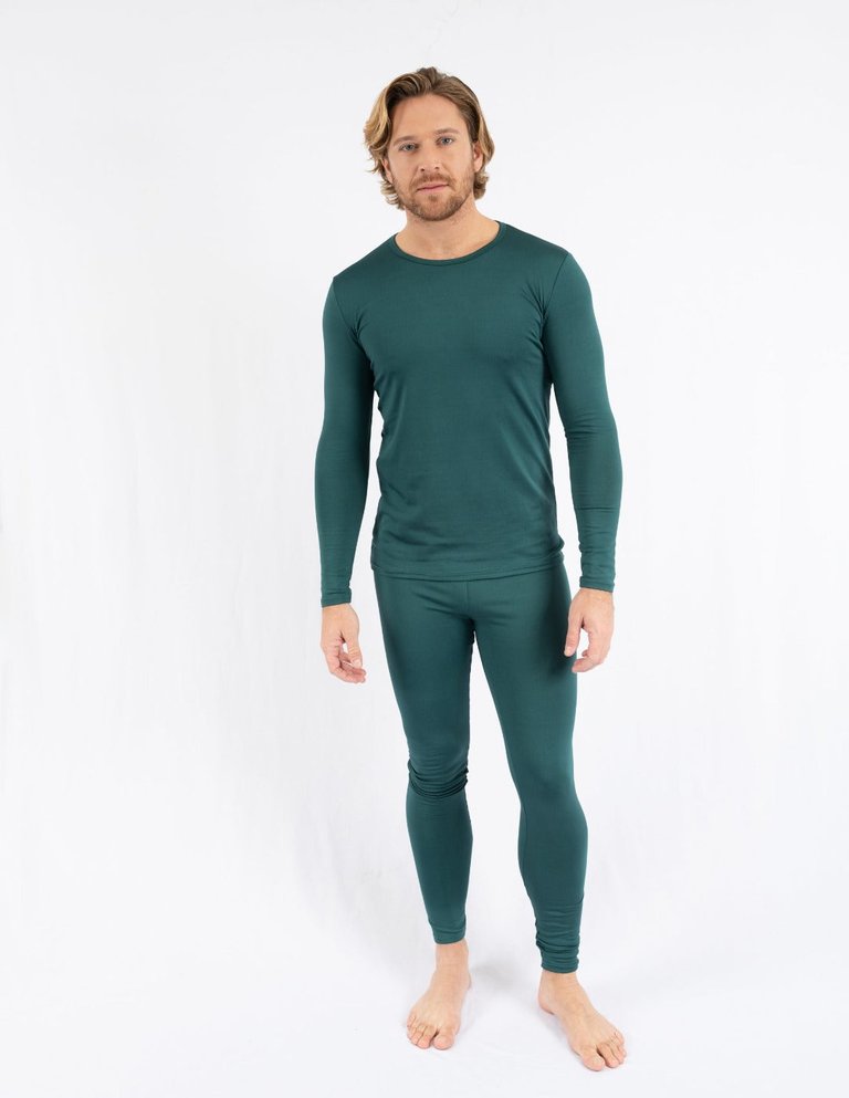 Mens Boho Solid Color Thermal Pajamas - Dark-Green