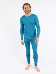 Mens Boho Solid Color Thermal Pajamas - Teal-Blue