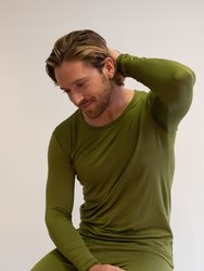 Mens Boho Solid Color Thermal Pajamas - Olive-Green