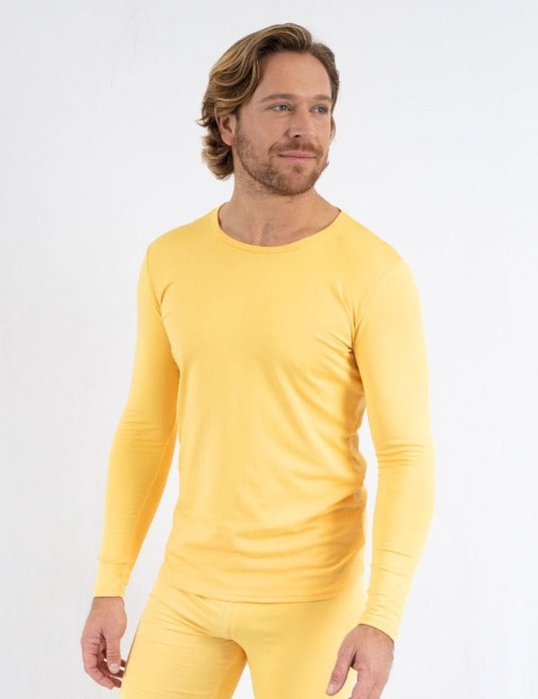 Mens Classic Solid Color Thermal Pajamas - Yellow