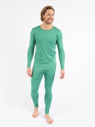 Mens Classic Solid Color Thermal Pajamas - Green