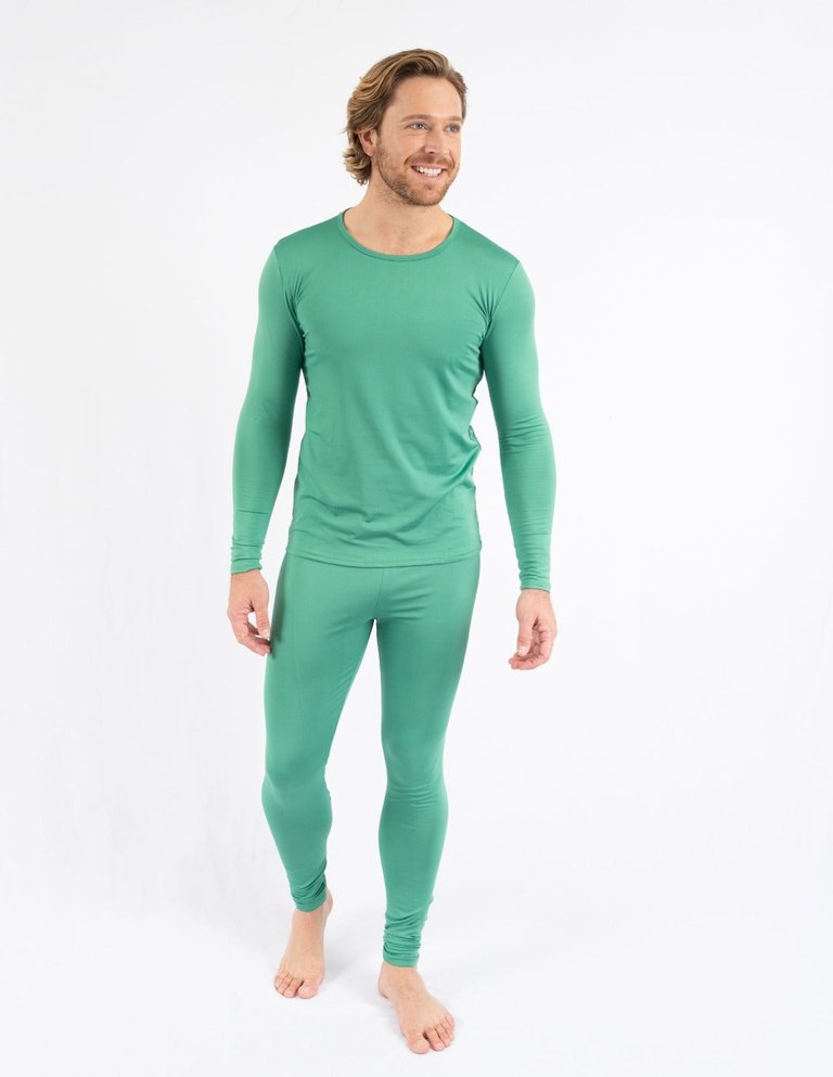 Mens Classic Solid Color Thermal Pajamas - Green