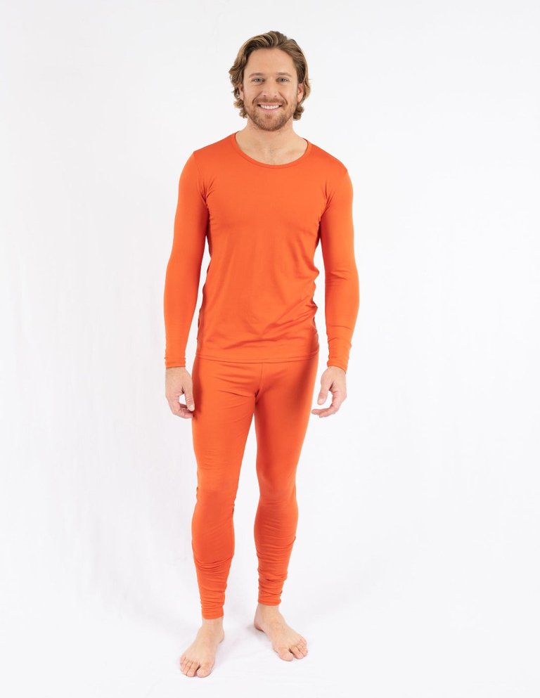 Mens Classic Solid Color Thermal Pajamas - Orange