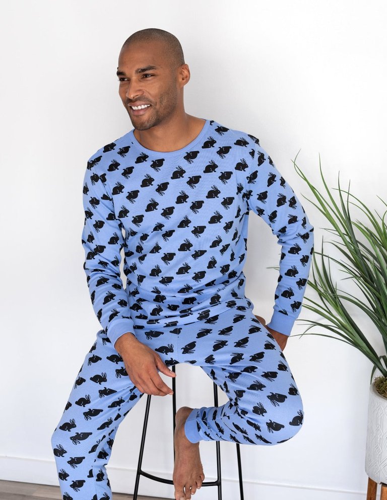 Mens Cotton Bunny Pajamas - Bunny-Blue