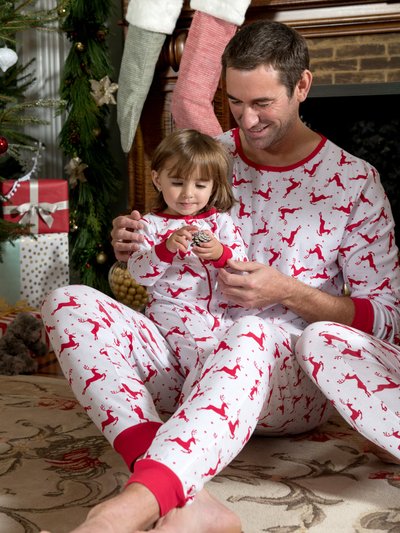 Leveret Mens Cotton Red & White Reindeer Pajamas product