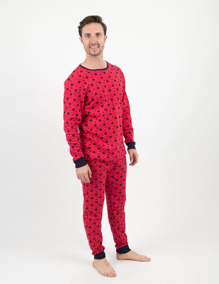 Mens Dark Navy Hearts Pajamas - Hearts Red