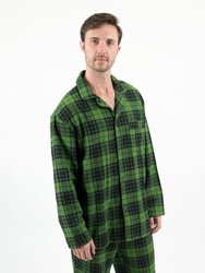 Mens Flannel Plaid & Print Pajamas - Green-Black