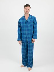 Mens Flannel Plaid & Print Pajamas - Blue-Navy