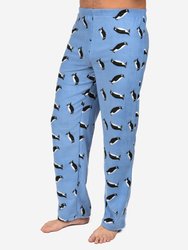 Mens Fleece Animal Pants - penguin-light-blue