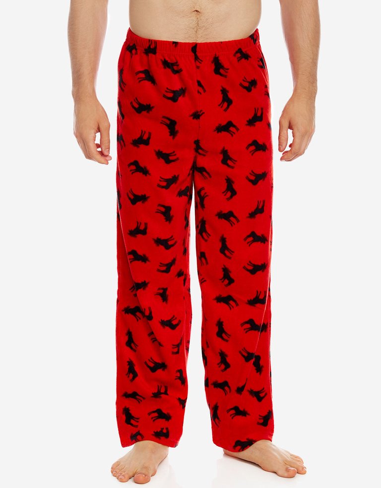 Men's Fleece Pants Christmas - Moose-Red