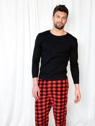 Mens Fleece Plaid Set - Red-Black