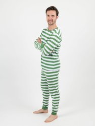 Mens Green & White Stripes Pajamas