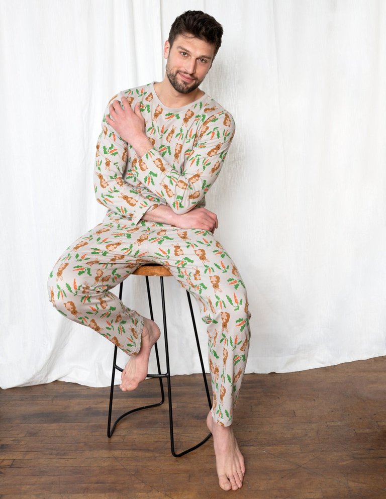 Mens Loose Fit Beige Rabbit Pajamas - Rabbit-Beige