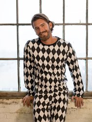 Mens Loose Fit Black & White Argyle Pajamas - Black-White