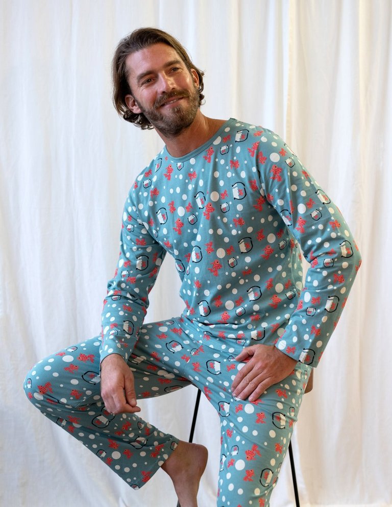 Mens Loose Fit Fish Bowl Pajamas - Fish-Bowl-Aqua