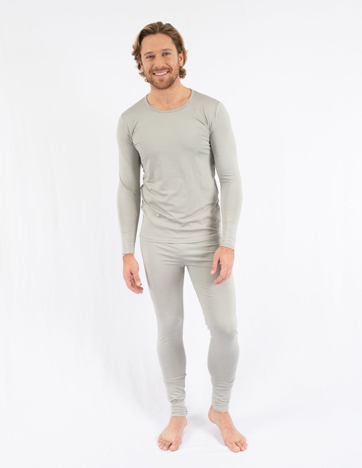 Leveret Beige Mens Neutral Solid Color Thermal Pajamas