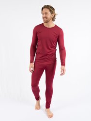 Mens Neutral Solid Color Thermal Pajamas - Maroon