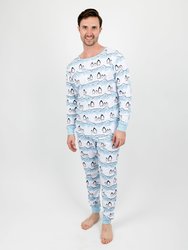Mens Penguin Cotton Pajamas - Penguin-Light-Blue