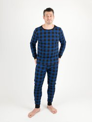 Mens Plaid Cotton Pajamas - Black-Navy