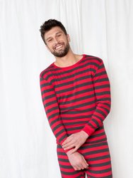 Mens Red & Grey Stripes Pajamas - Red-Grey