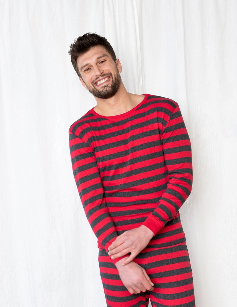 Mens Red & Grey Stripes Pajamas - Red-Grey
