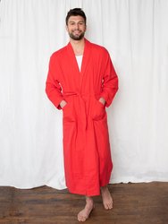 Men's Red Solid Color Flannel Robe - Red