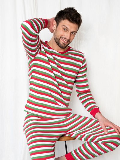 Leveret Mens Red White & Green Stripes Two Piece Cotton Pajamas product