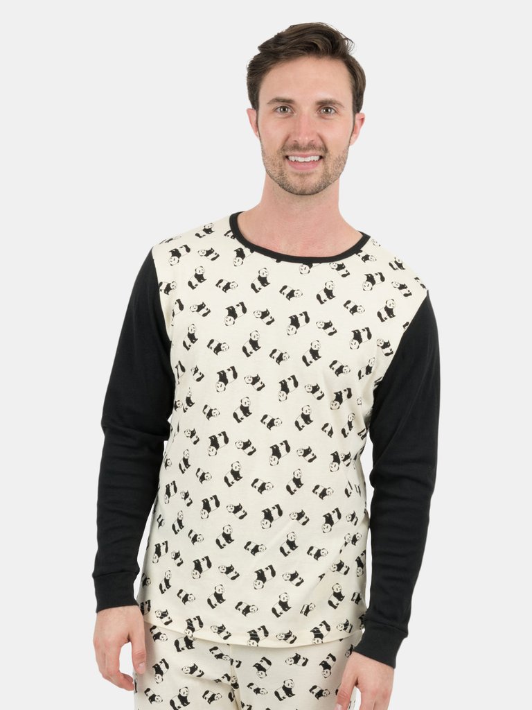 Mens Safari Animals Pajamas - Panda-Off-White