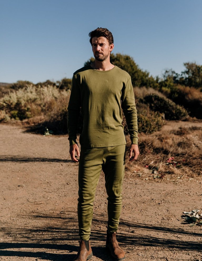 Mens Solid Olive Green Pajamas